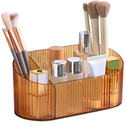 DASITON Organizador de Maquillaje,Organizador de Brochas con 5 Compartimentos,Almacenamiento de Cosméticos Acrílico de Gran Capacidad,Organizador Cosmeticos para Pinceles,Lápiz Labial(Naranja)