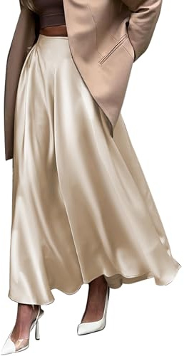 Champagne Satin Maxi & Midi A-Line Skirts - High Waisted, Plus Size, Long & Trendy