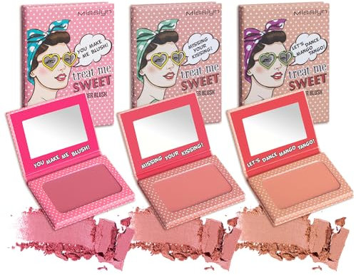 Misslyn Set 3 Palette Cipria Trucco da Donna con Specchietto, Blush Voluminizzante e Idratante