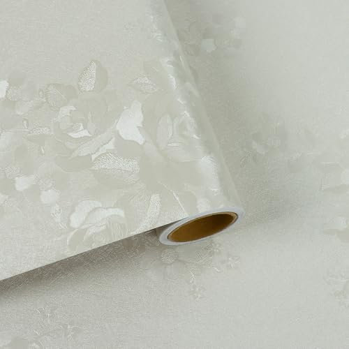 VaryFloral Carta Adesiva Beige Parato 30cmx300cm Pellicola Autoadesiva per Mobili e Pareti Motivo Rosa Vintage Cassetto Armadio