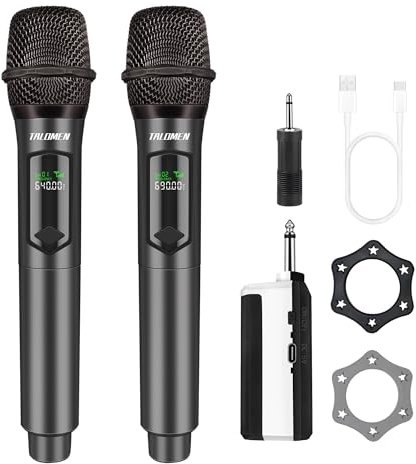 Talomen,Micrófono Inalámbrico,2.4G Daul Microfonos Inalambricos Set con Receptor,Microfono Inalambrico Karaoke Profesional,Microfono Dinámico Recargable,160ft,para Karaoke,Boda,DJ,Fiesta,Iglesia,K60-2