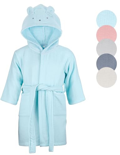 KAKU NANU Peignoir de Bain Enfant Coton Peignoir Éponge Enfant Serviette 6 7 8 9 10 Ans Cyan Peignoirs Fille Garçon