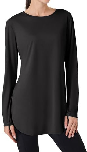 FitsT4 Sports Langarm Sport Shirts Damen Langarmshirt Sonnenschutz Activewear-T-Shirts UV Schutz Rashguards Yoga Ausbildung Laufshirt Schwarz XXL