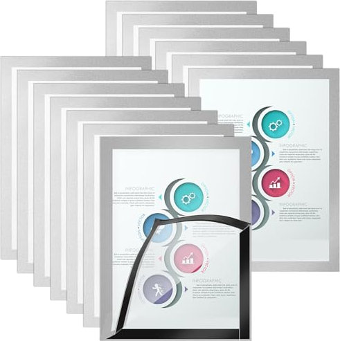 AHAQU 13PCS A4 Silver Magnetic Frame - Self Adhesive Picture Frame for Wall, Displaying Pictures, Posters, Notices, Documents, Paintings, License
