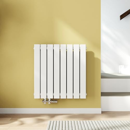 EMKE Radiatore Verticale, 630x620 mm, Piatto con Design a Connessione Centrale, Radiatore a Doppio Pannello Murale, Bianco, 826 Watt