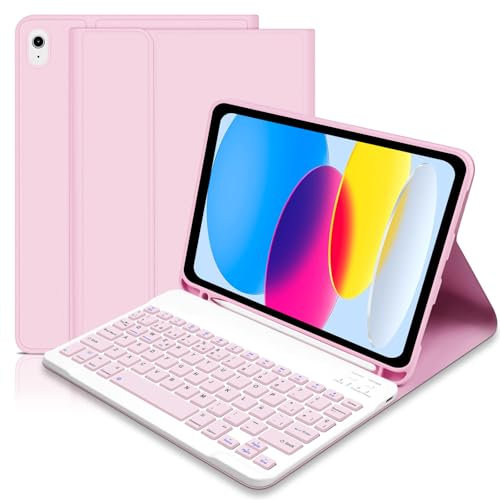Funda con Teclado Español Ñ para iPad 10 Generación 2022/11 Generación A16 2025 (10.9/11 Pulgada), Funda iPad 10 con Teclado,Teclado Bluetooth Magnético Desmontable para 10/11Gen- Rosa