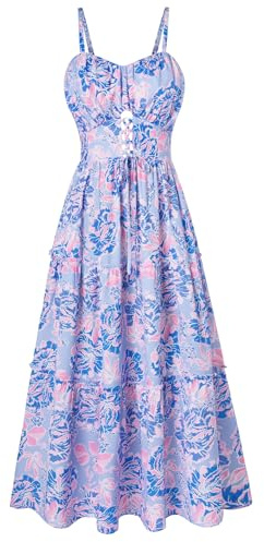 GRACE KARIN Summer Dresses for Women Long Sleeveless Casual Floral Dresses Holiday Sundress Midi Party Light Blue Pink Floral S-8