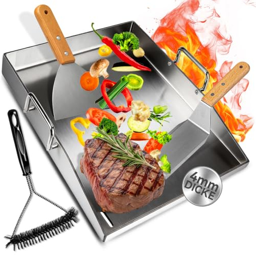 Plancha Barbacoa De Acero Inoxidable 30 X 40 Cm Para Muchas Barbacoas De Carbón & Gas, Incluye espátula para parrilla y cepillo, egalo para hombres, accesorios de barbacoa