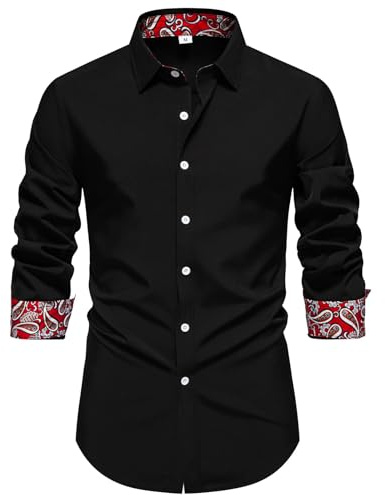 Allthemen Camisa Manga Larga Hombre Slim Fit Shirts de Vestir Formal Negocios Solapa con Botónes Elegante Boda Negro XL