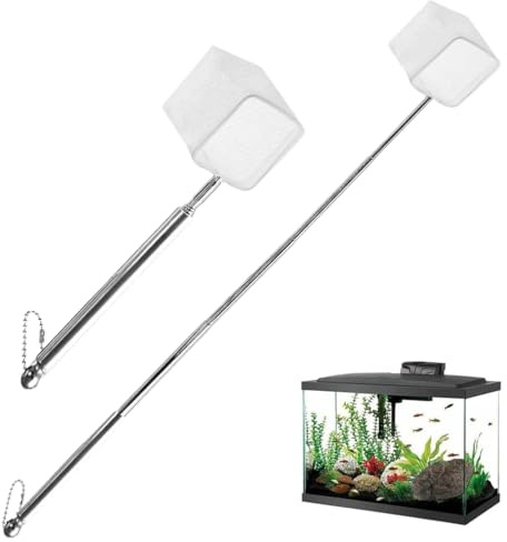2 Pièces Mini épuisette pour Aquarium avec Manche Extensible en Acier iInoxydable, Mailles Fines Carrées Souples pour Aquariums et Petits Bassins