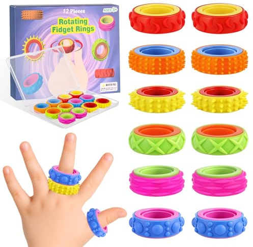 Acsatont 12 pcs. Jouets d'agitation pour Enfants, Fidget Ring Toys pour Enfants Adultes, Fidget Squishy Toy Anxiety ADHD Toys, Apaisant en Cas de Stress Anxiété