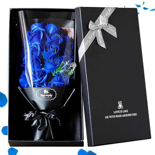 Aloskart Bouquet Fiori Conservati, Fiori Stabilizzati, Grande Rosa Eterna Regalo per Donna, Regalo Compleanno Fidanzata Moglie Mamma, Rosa Stabilizzata, San Valentino per Lei Natale(Blu)