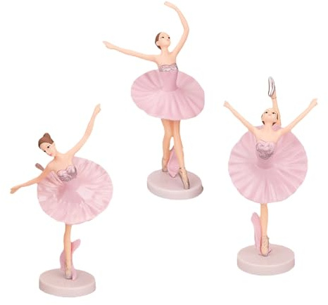 SOESFOUFU 3pcs Pink Ballet Dancer Ornaments Made of Pvc with Stable Base and Decorative Features, Lifelike Ballerina Girl Figurines for Cupcakes and Room Home Decor