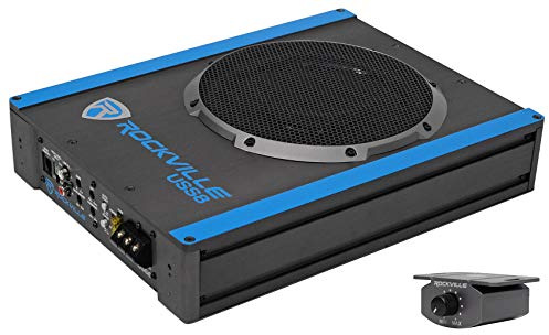 Rockville USS8 8 600W Slim Under-Seat Active Car/Truck Subwoofer, 150W RMS, Built-in Amp, 3 Ohm, CEA-2006 Compliant, Bass Knob, for Tight Spaces