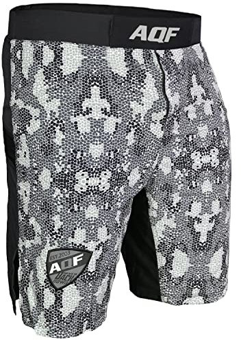 AQF Boxershorts Herren, Boxershorts, MMA Shorts, Muay Thai Shorts, Boxer Shorts, Kurze Hosen Herren Für UFC, Cage Fighting, Kick Boxing, Boxen Moisture Wicking Trainingshose Grau Tarnfarbe (L)
