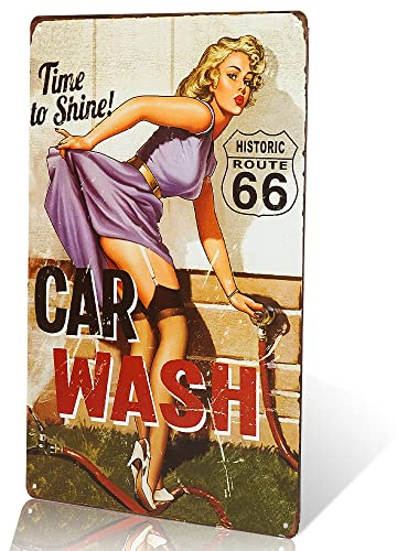 dingleiever - Vintage Tin Sign for Garage Retro Decor Metal Poster Pinup Girl Plaque Full Service Car Wash