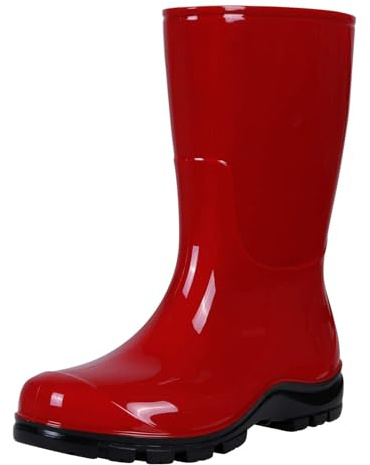 Asgard Women's Mid Calf Rain Boots Short Rubber Boots Waterproof Garden Shoes for Ladies Red 39 (8.5)
