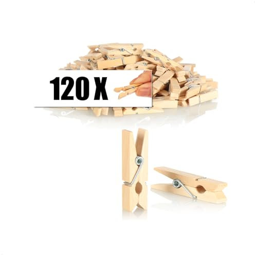 COM-FOUR® 120x Mini-Wäscheklammer aus Lotusholz, kleine Holz-Klammer als Dekoration für Bilder, Collagen, Postkarten, Fotos & Geschenke (120 Stück - Natur)