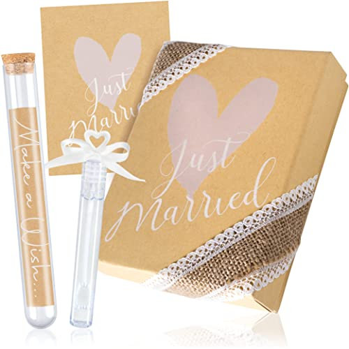 WeddingTree Geschenkbox Geldgeschenk Hochzeit - Geschenk für Brautpaare - Geschenkschachtel Verpackung mit Reagenzglas Hochzeitskarte und Seifenblasen - Geschenkbox Hochzeit - Geldgeschenkbox