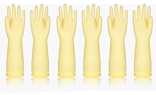 BAMFY Wiederverwendbar Putzhandschuhe Lang Rutschfest Haushaltshandschuhe for Hartnäckige Flecken Und Küche Reinigung Gummihandschuhe (Color : Gelb, Size : M)
