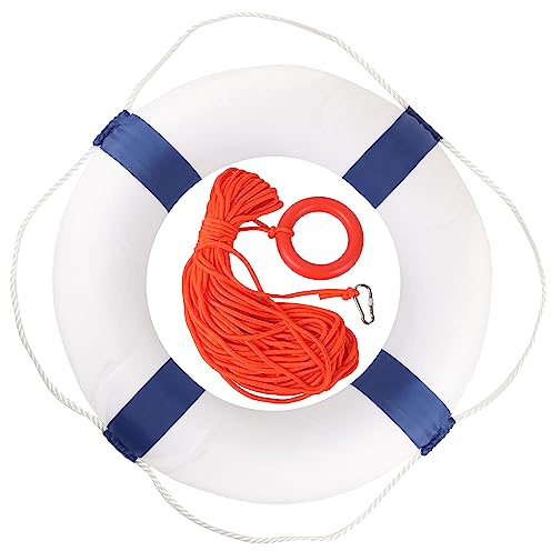 Calvana 20 Foam Life Preserver Ring with 98.4ft Floating Lifesaving Rope, Throwable Flotation Device, Pool Safety Float, for Buoy and Swimming Decoration, Boat Safety Equipment