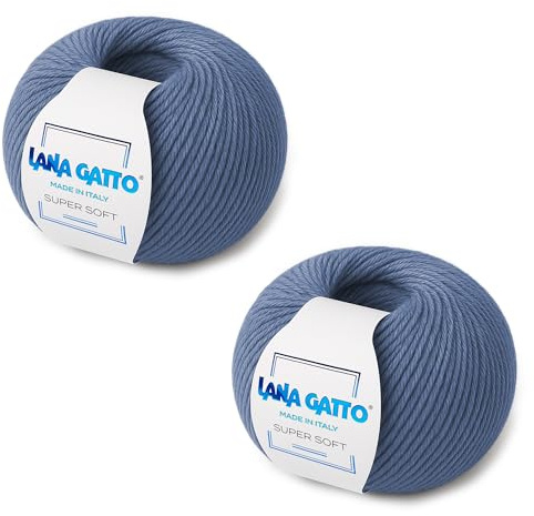 Strickgarn 100% reine Merino-Schurwolle Extra-Fine, line Super Soft von Lana Gatto Made in Italy, hochwertiges Garn zum Häkeln und Handstricken, 100g 250 Meter, (Hellblau - 13158, 2)