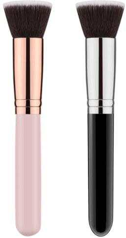 2 Pezzi Pennello Fondotinta, Pennelli Trucco con Punta Piatta per Lucidare, Applicare Fondotinta, Arrossire, Contouring Creme