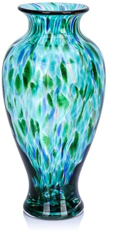 Vaso in vetro soffiato a mano, alto 30 cm, bellissimo vaso turchese a bocca larga per centrotavola, vaso da fiori in vetro di Murano colorato dipinto per – ingresso casa centro matrimoni
