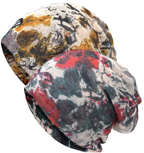 XYIYI Femmes Chapeau de Chimio Coton Bonnet Chapeau Turban Couvre-Chef Head Wraps (2pcs Encre Fleur Gris Rouge)