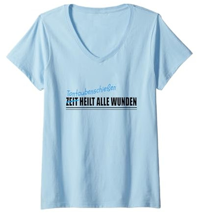 Damen TONTAUBENSCHIEßEN TONTAUBEN-SCHÜTZE T-Shirt mit V-Ausschnitt