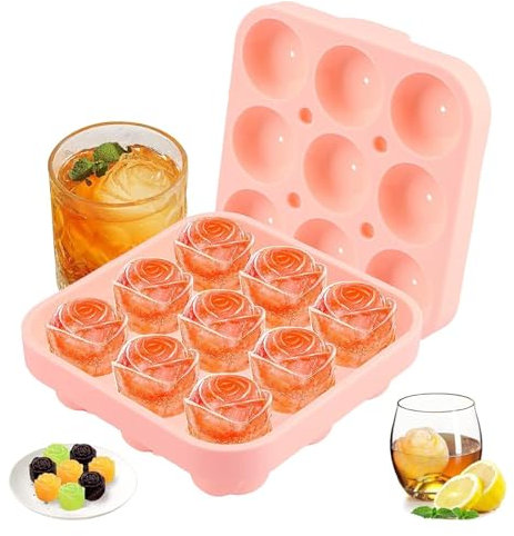 Moule à glaçons en silicone rose avec couvercle, 9 compartiments, bac à glaçons 3D avec couvercle, réutilisable, pour glace, whisky, cocktail, jus (rose)