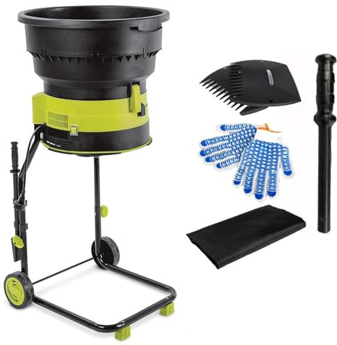 Cashwise Broyeur de Feuilles électrique sans Lame + broyeur de Feuilles de Jardin, 15 A, 8 000 TR/Min, broie jusqu'à 55 gallons de Feuilles par Minute, avec Roues et Sacs de Rangement,30cm