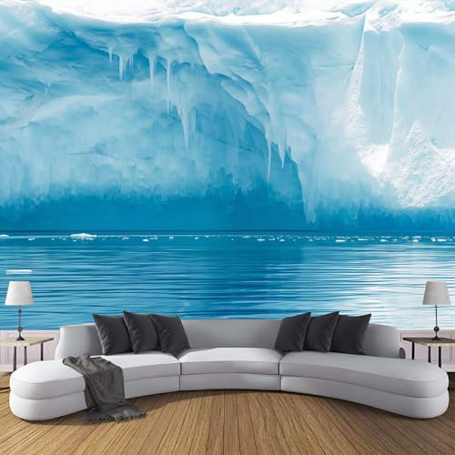 MIATCENRT Papel Tapiz Fotográfico Para Dormitorio Sala De Estar, Azul Pared De Hielo Papel Tapiz Decorativo, Paisaje Natural Papel Tapiz Fotográfico Tela De Seda 300Anx210Al Cm (No Autoadhesivo)