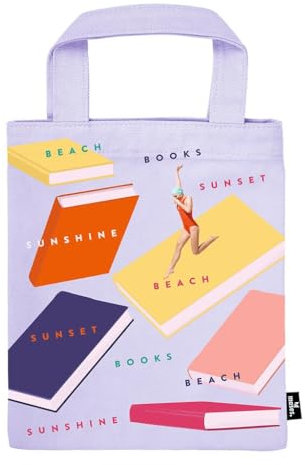 moses. libri_x Büchertasche Books & Vacation – Stofftasche für Bücher, Geschenkverpackung aus 100% Baumwolle, wiederverwendbar, umweltfreundliche Buchhülle in Hellblau mit sommerlichem Buchmotiv