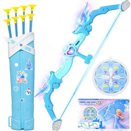 GirliGlee Frozen Toys for Girls,Bow and Arrow Set for Kids,Archery Set with 8 Suction Cup Arrows and LED Lights,Easter Gifts Princess Toys for Girls Ages 3 4 5 6 7 8 9 10+