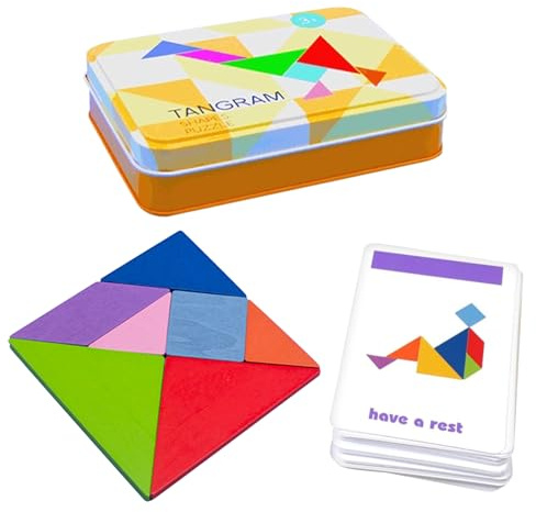 Tangram pussel för barn, geometriska former träpussel för småbarn, Montessori pedagogisk leksak för flickor pojkar 3 4 5+, pedagogiska leksaker, födelsedag och barnens dag presenter