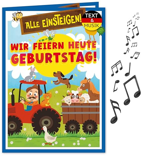 bentino MUSIK Geburtstagskarte KidsCards Traktor, Glückwunschkarte für Jungs zum Kindergeburtstag