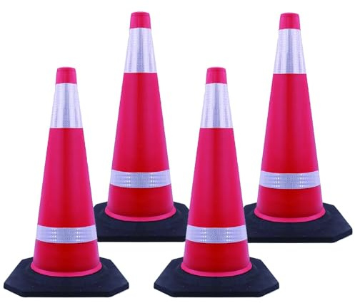 YCYRF Confezione da 4 Coni Stradali da 70 cm, Cono Stradale con Collari Riflettenti, Birilli Stradali con Base per Esercitazioni di Guida, Parcheggi e Lavori Stradali