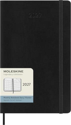 Moleskine Monthly Planner 2027, Soft Cover 12 Month Diary with Elastic Closure, Large 13x21 Cm, Black