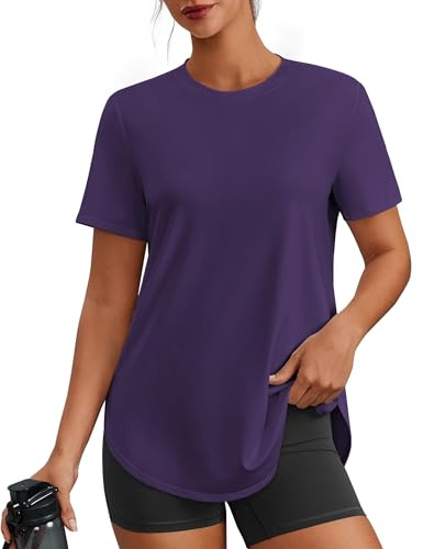 PINSPARK T-shirt de sport à manches courtes et col rond pour femme - T-shirt fonctionnel pour la randonnée et la course à pied