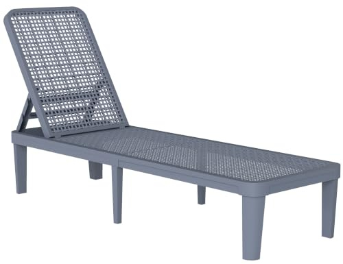 Outsunny Tumbona Reclinable Jardín Exterior 191x55x35,5 cm Gris Oscuro | Montaje Fácil sin Herramientas, de PP Resistente, Respaldo Ajustable 4 Niveles, Carga 120 kg, para Patio Terraza Balcón