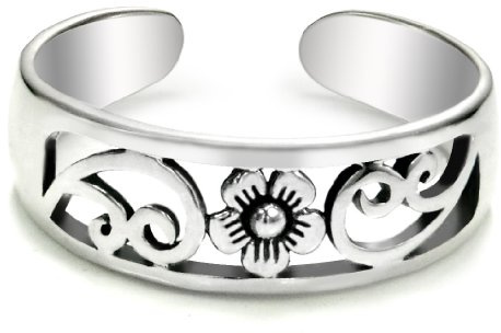 Metal Factory Sterling Silver Hawaiian Plumeria Flower Adjustable Toe Band Ring
