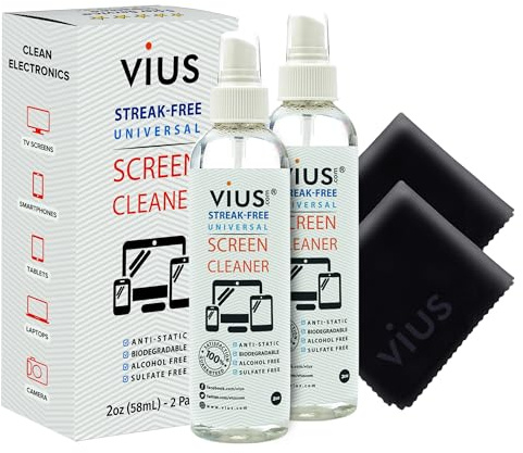 Vius Premium Screen Cleaner Spray for LCD LED TVs, Laptops, Tablets, Monitors, Phones, and Other Electronic Screens (Gently Cleans Bacteria, Fingerprints, Dust, Oil) (2oz Travel)