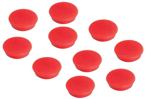 FRANKEN HM20 01 Lot de 10 aimants ronds de qualité supérieure pour bureau, maison, atelier, idéal pour tableaux blancs, réfrigérateur, tableaux de plantation ou vitrines, 24 mm, rouge
