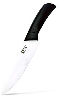 EUROXANTY Coltello con lama in ceramica | Ceramica di Zirconia | Lama extra affilata | Resistente all'abrasione | Manico ergonomico | Taglio preciso | 20 cm | (nero)