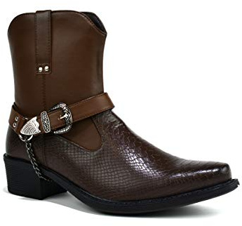 BARTIUM Men’s Cuban Heel Cowboy Boots – Smart Chain Buckle Ankle Boots with Synthetic Outer, Inner & Sole – Stylish Western, Chelsea & Motorcycle Riding Boots for Men – [Brown, UK 7]
