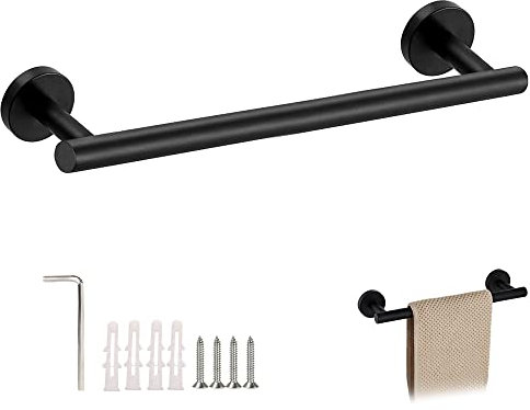 ZXShow Towel Rail Wall Mounted Matt Black Stainless Steel TowelS RailS 40 CM/16 inch Hand TowelS Holder Single Towel Bar Rail Rack Screws Mounting Dish Cloths Hanger for Bathrooms Kitchen