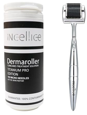 INCELLICE Dermaroller 192 Echte Nadeln, Derma Roller 0,5 mm Titanium, Scalp Derma Roller Bartroller Bartwuchs, Professionelle Microneedle Roller für Hautpflege Frauen und Männer