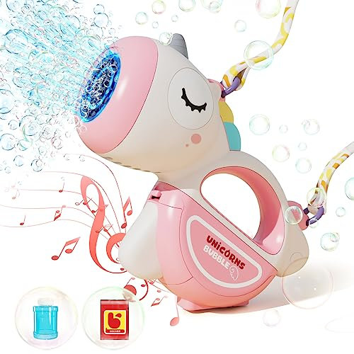XAZASTOV Unicorn Seifenblasenmaschine Automatische Seifenblasenpistole, Blasenmaschine mit Seifenblasen Flüssigkeit/Licht, Gartenspielzeug Kinder ab 3 Jahre für Geburtstag Geschenk Party Hochzeit