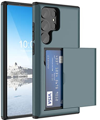 Kompatibel med Galaxy S23 Ultra Case plånbok med kreditkortshållare ID-kortplats stötsäker hård PC TPU telefonfodral glid-flip skyddande fodral för Samsung Galaxy S23 Ultra 2023 (blå)